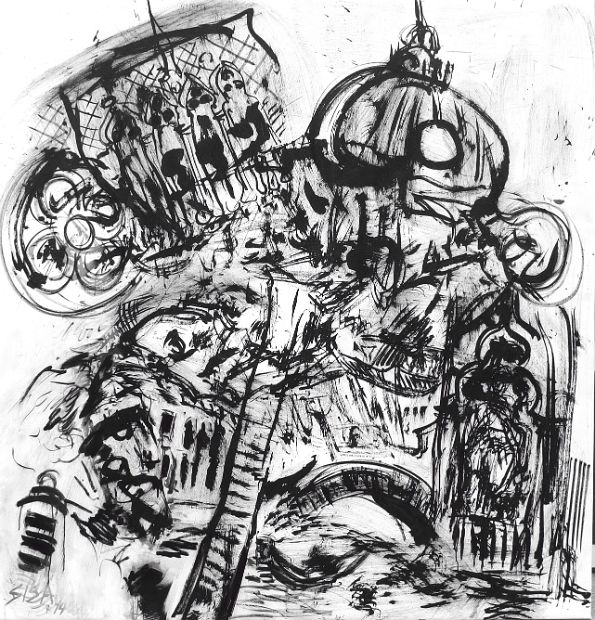 VENEDIG - PHANTASIE, Tusche auf Jute, 200 x 150 cm